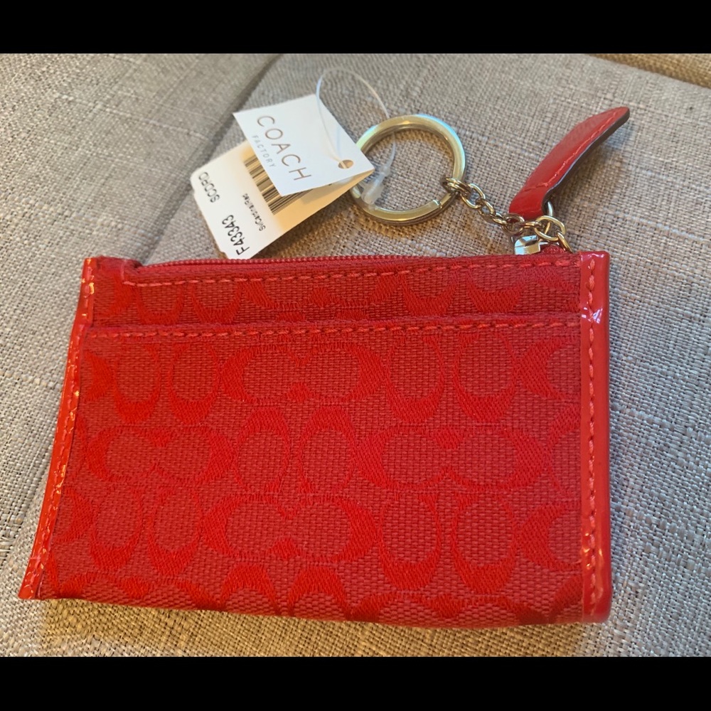 Coach signature red wristlet w/key holder